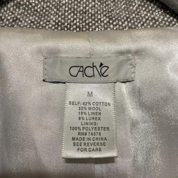 Cache Cotton Wool Linen Gray Metallic Asymmetrical Blazer Jacket Size M - Picture 6 of 7